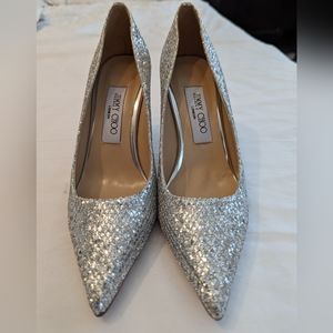 Jimmy Choo Romy 85 Silver Glitter pumps